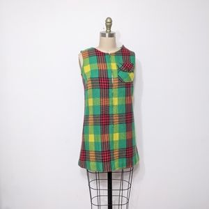 (18) vtg 1960s british mod mini beatles plaid dress